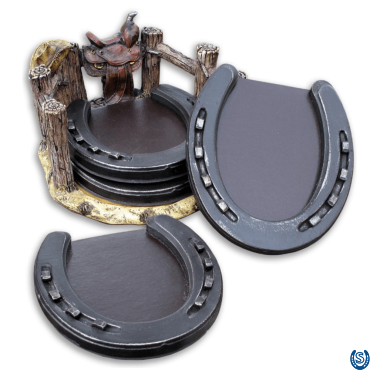Coaster Set: Horseshoes with Faux Leather Hoof Pads